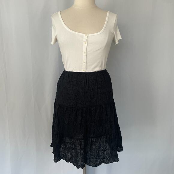 Tiered Broomstick Skirt Plus Size 1X Black Solid Crinkle Fairy Grunge Goth Y2K - Picture 2 of 10